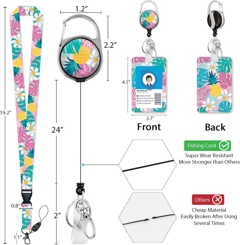 GIANCOMICS Tropical Plant Lanyards for Id Badges, ID Badge Holder with Retractable Reel, Teacher Lanyard with Keychain Clip Name Tag Card Holder for Women Gift - Image 5